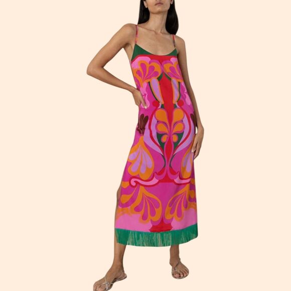 Borgo De Nor Crepe Fringe Midi Dress - Picture 1 of 13